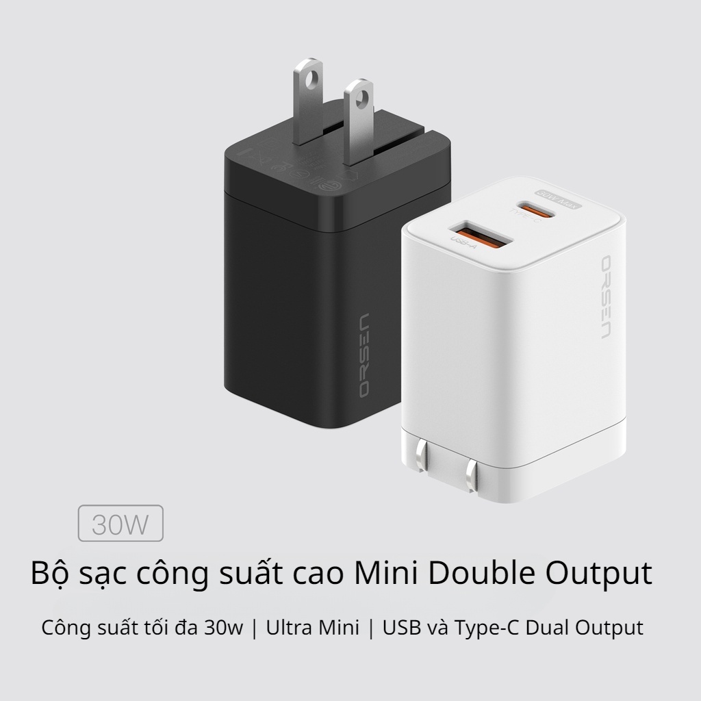 Cốc Sạc Nhanh Orsen C10 2 Cổng USB Loại C PD 30W 3.0 Cho Laptop | Củ Sạc Nhanh Chính Hãng 100% 100% Cho Samsung