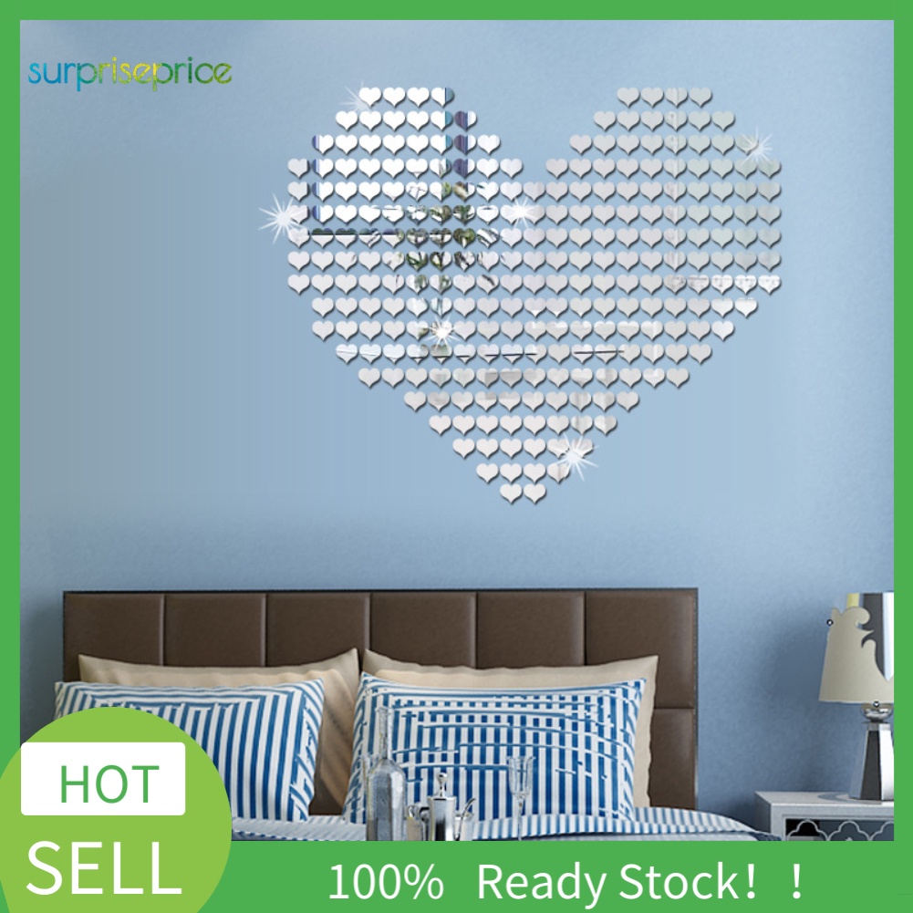 Set 100 Miếng Dán Tường Tráng Gương Hình Trái Tim 3D DIY Trang Trí Nhà Cửa