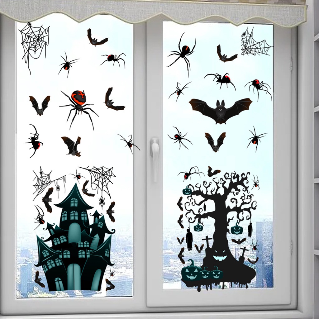 Set 4 Miếng Dán Tường Trang Trí In Hình Nhện 3D Phong Cách Halloween Có Thể Tháo Gỡ