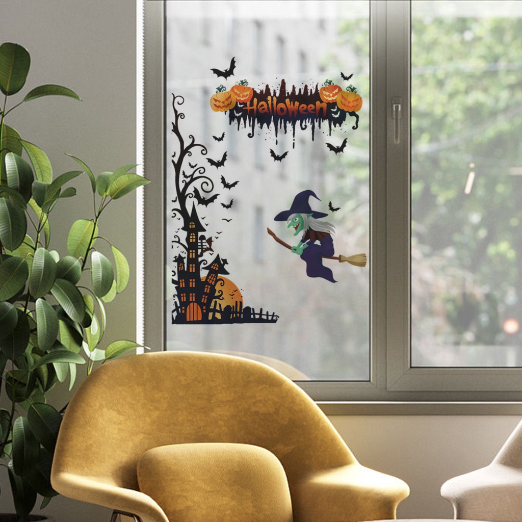 (Bất Ngờ) Hình Dán Tường Tự Dính Bắt Mắt Bằng PVC Chống Thấm Nước Phù Thủy Bí Ngô Halloween Trang Trí Phòng Khách