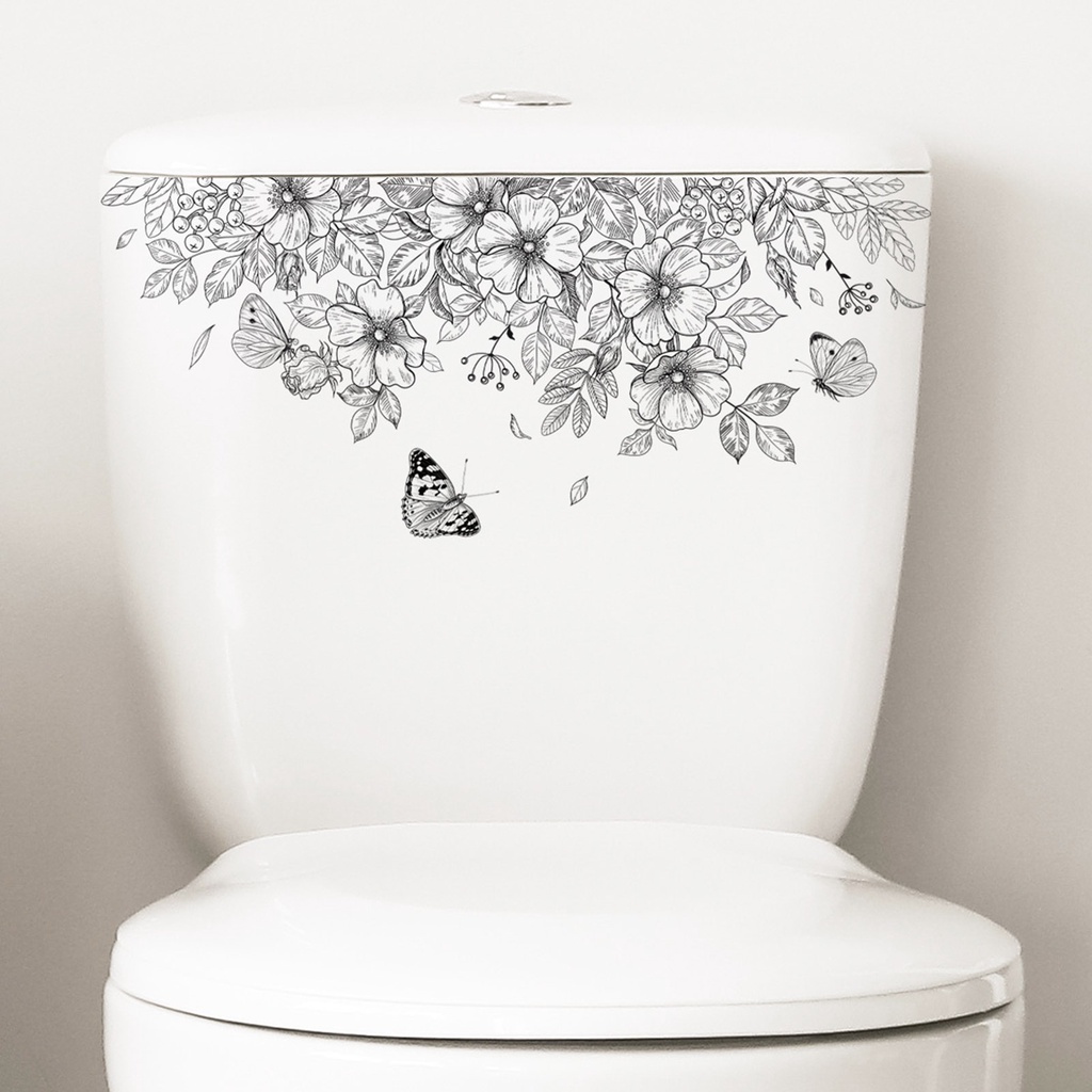 Miếng Dán Trang Trí Toilet Bằng PVC Chống Thấm Nước Hình Hoa Và Bướm