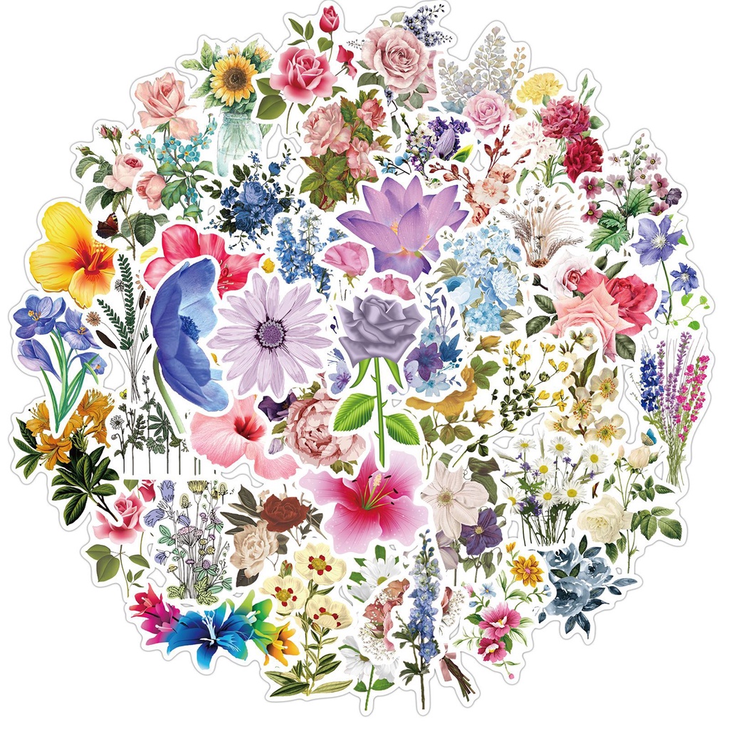 Túi 50 Miếng Dán Bằng PVC Chống Thấm Nước In Họa Tiết Hoa Đa Năng Cho Thanh Thiếu Niên