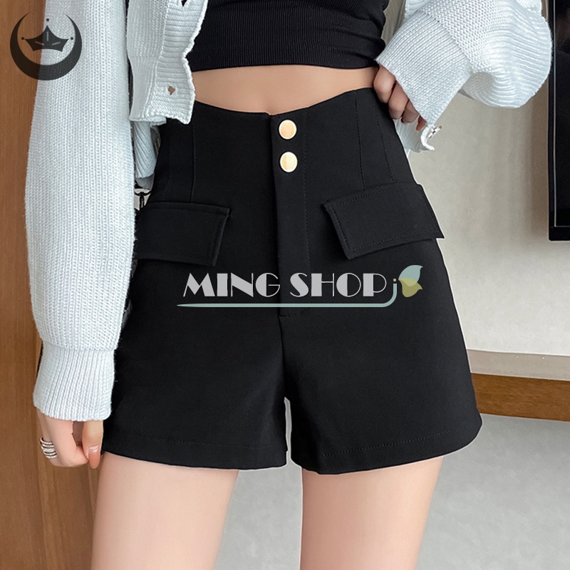 Quần Short Lưng Cao Màu Đen Thời Trang Xuân Hè 2023 Cá Tính Cho Nữ