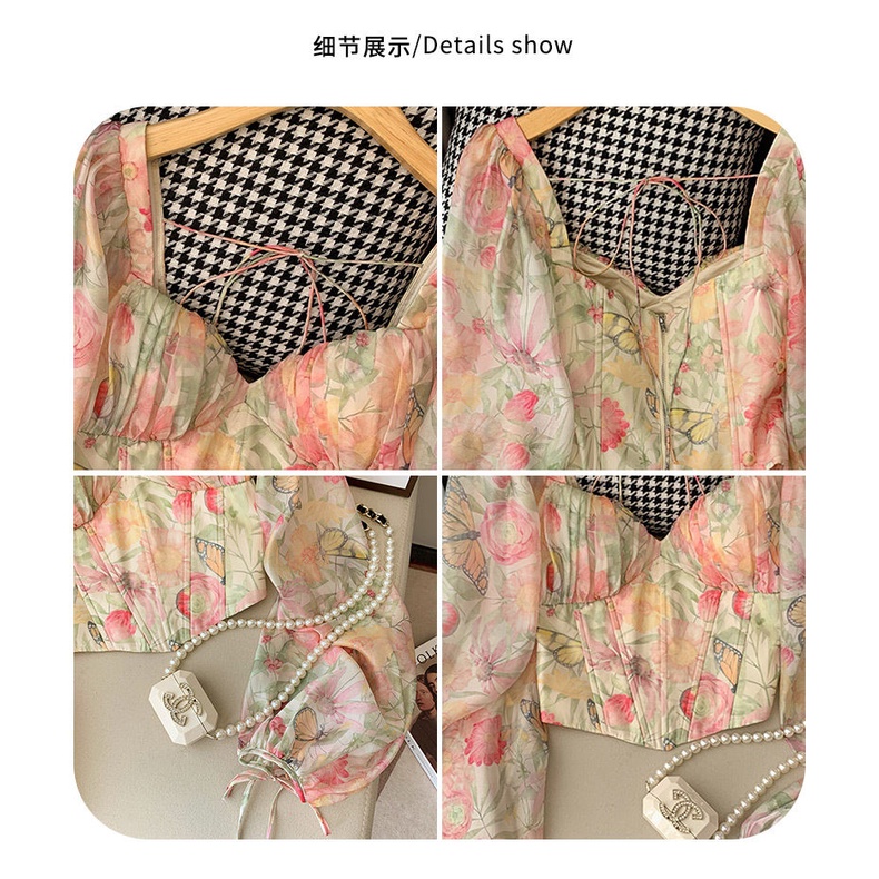 Áo Chiffon Cổ Vuông In Họa Tiết Hoa Phong Cách Pháp Thời Trang Mùa Hè 2023 Mới Cho Nữ