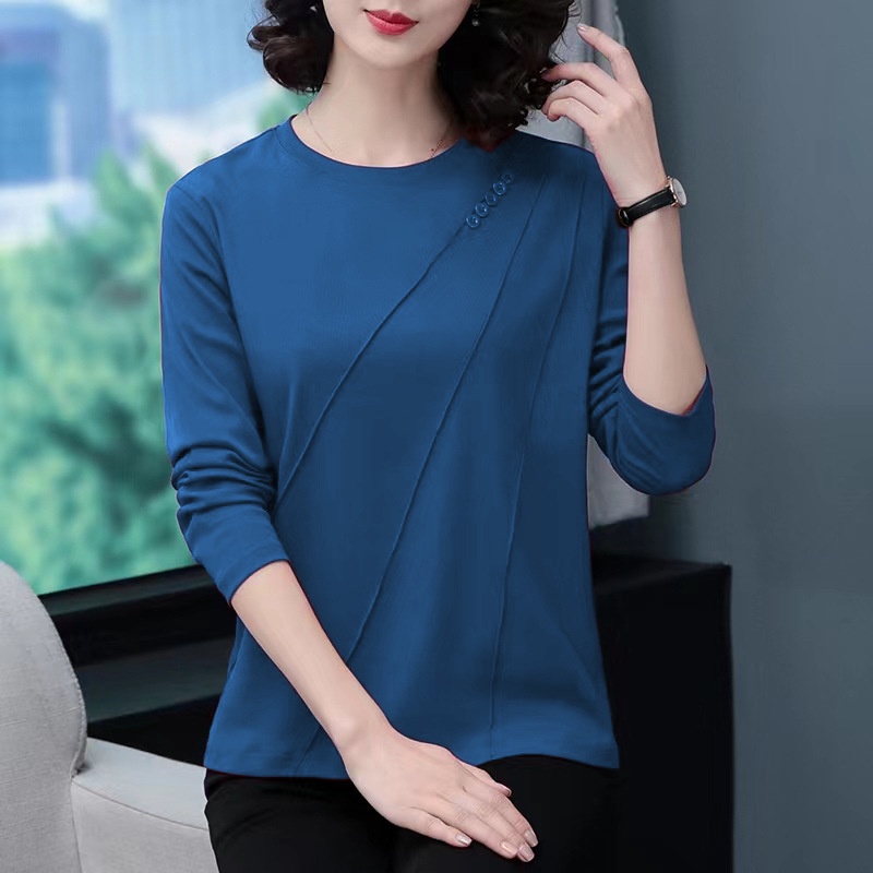 Áo Thun Dài Tay Dáng Rộng Màu Sắc Đơn Giản Cho Nữ