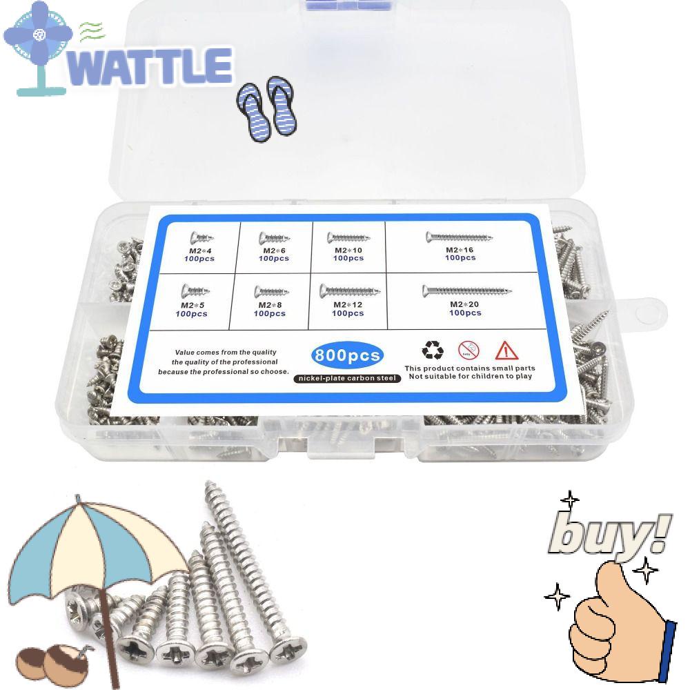 WTTLE Bộ 800 Đinh Vít M2 8 Kích Cỡ Bằng Thép Cacbon Dùng Để Cắt Gỗ Tiện Dụng