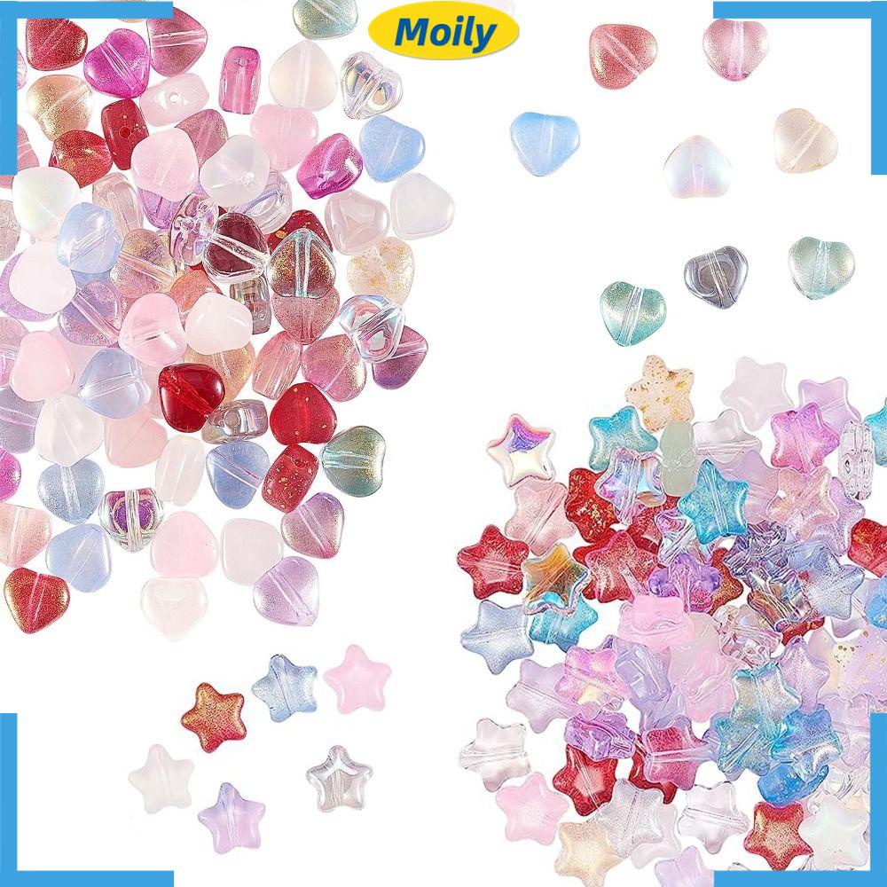 MOILYVN Bộ 200 Hạt Thủy Tinh Phun Sơn Trong Suốt Trái Tim Nhiều Màu Sắc Dùng Làm Vòng cổ