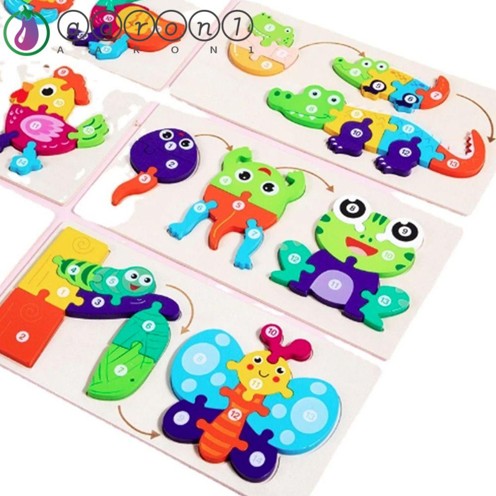 AARON1 Bộ Xếp Hình 3d Hình Khủng Long / Ếch / Khủng Long Bằng Gỗ Theo Phương Pháp Montessori