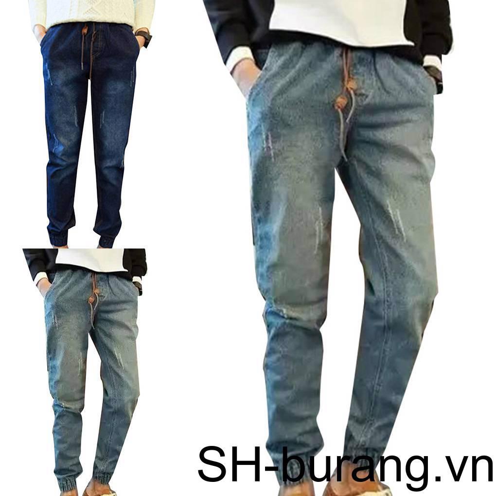 Quần Jean Dài Lưng Thun Phối Dây Rút Cá Tính Cho Nam