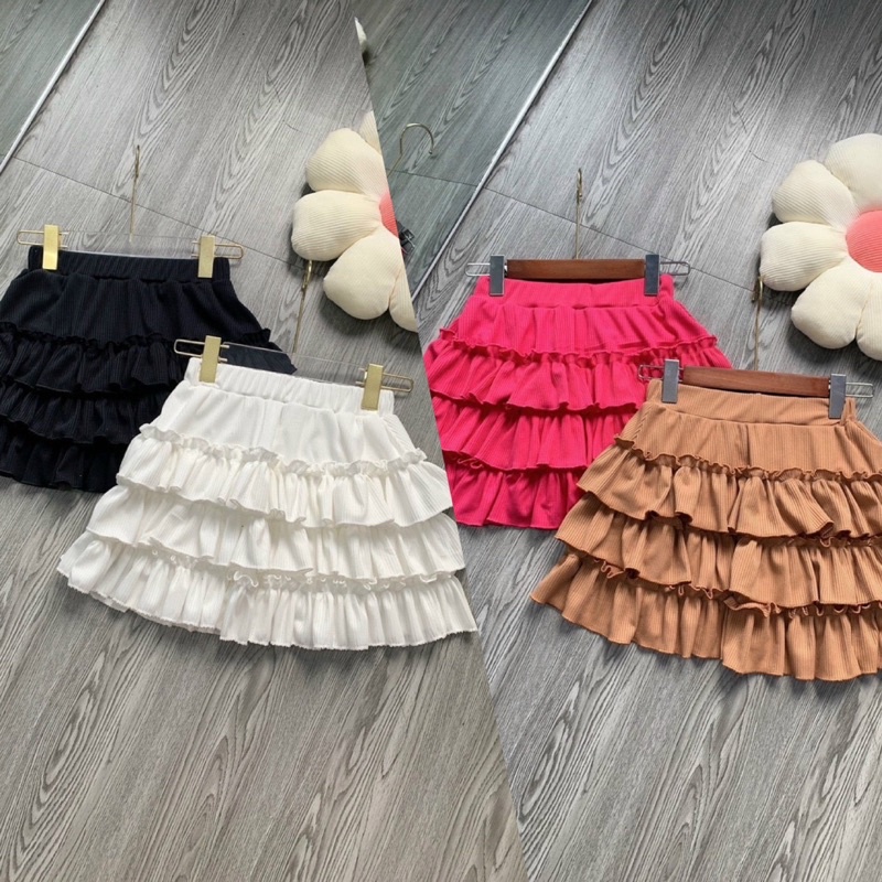 Chân Váy Gân Tầng Bèo Có Lót Quần nhìu màu co dãn thoải mái alohashop91