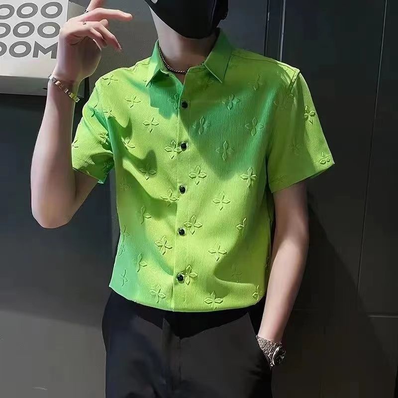 Áo Sơ Mi Tay Ngắn Cổ Vuông Màu Sắc Đơn Giản Phong Cách Hàn Quốc Cho Nam