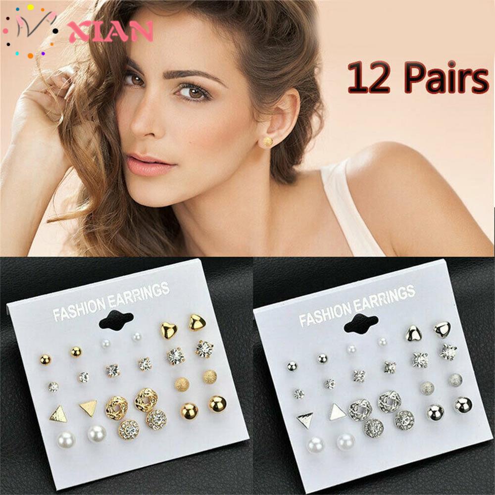 XIANTIN Set 12 Đôi Bông Tai Thiết Kế Mới Đáng Yêu Thời Trang