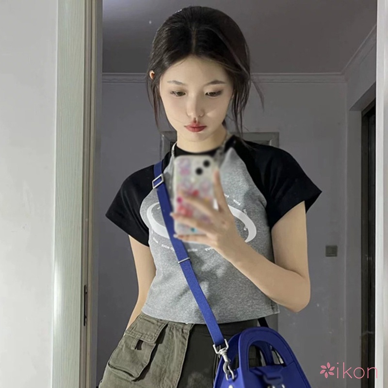 Áo Thun Nữ Cổ Tròn In Chữ Phong Cách Retro Hàn Quốc