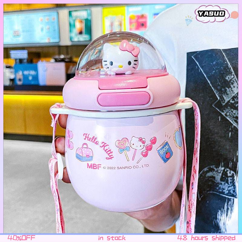 Bình Nước Hoạt Hình Hello Kitty Ống Hút Bình Nước Bụng Lớn Aquaflask Trường Học Trẻ Em 316 Bình Giữ Nhiệt Nóng Lạnh