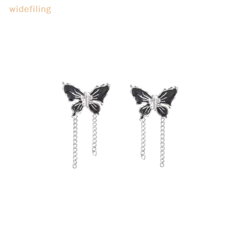 1 Cặp Bông Tai Tua Rua Hình Cánh Bướm Màu Đen Ngọt Ngào Thời Trang Dự Tiệc Cho Bạn Gái