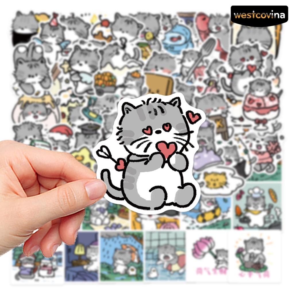 [WSTN]✎Bộ 60 Miếng Dán PVC Chống Thấm Nước Tự Dính Hình Mèo Hoạt Hình Dễ Thương Có Thể Tháo Gỡ Trang Trí Vali