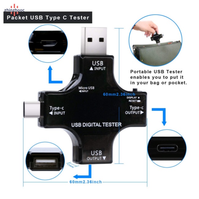 Thiết Bị Kiểm Tra Vôn Kế Thông Minh Cổng USB Loại C / USB