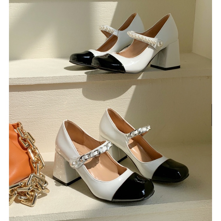 Giày cao gót 7cm đế vuông quai ngọc trẻ trung cute