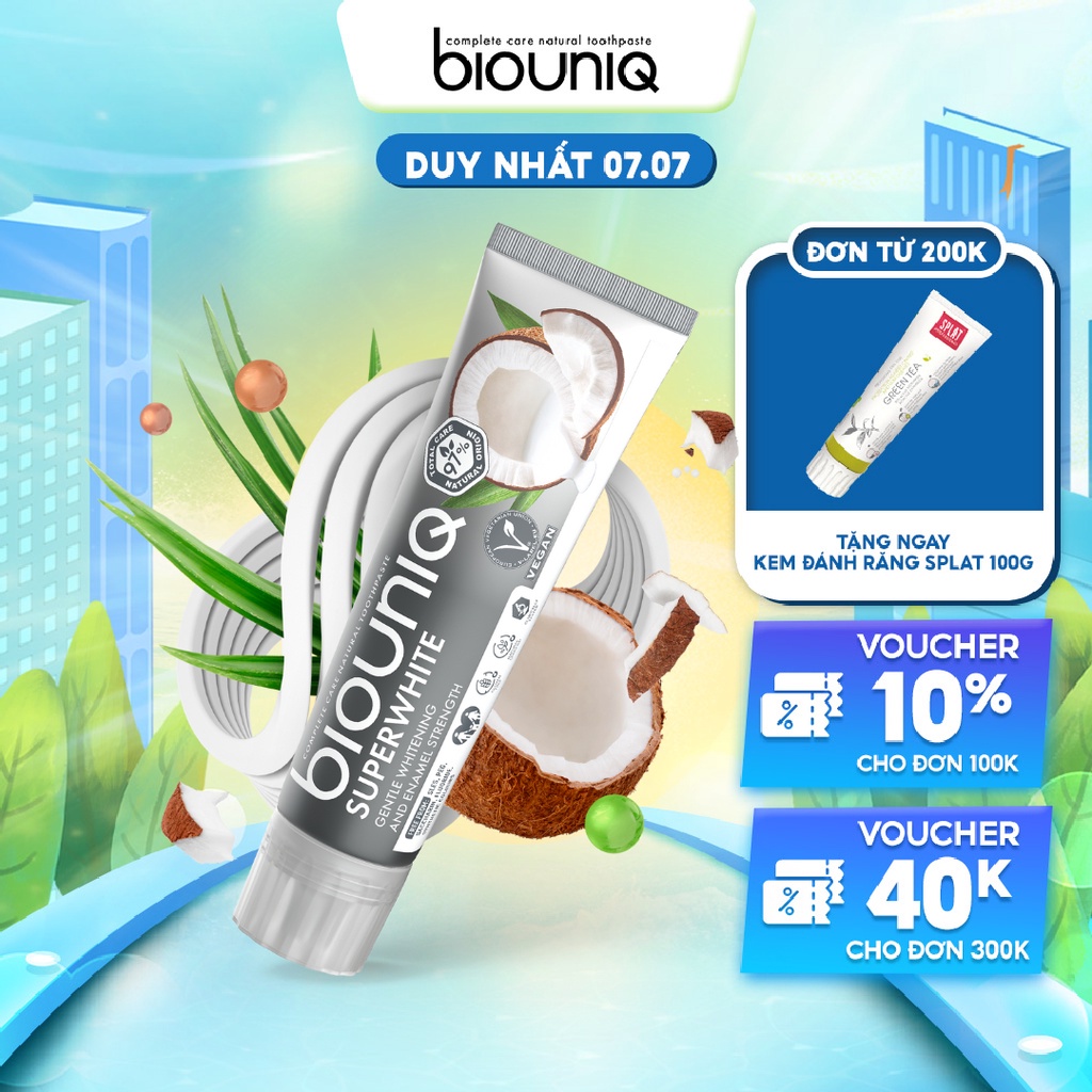 Kem Đánh Răng Làm Trắng Răng Cho Răng Nhạy Cảm BIOUNIQ Super White Giúp Phục Hồi Men Răng, Giảm Đau Nhức Và Ê Buốt 100G
