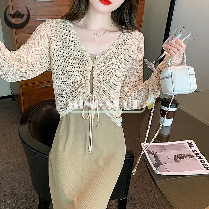 Áo Croptop Dệt Kim Mỏng Tay Ngắn Màu Trơn Thời Trang Mùa Hè Cho Nữ