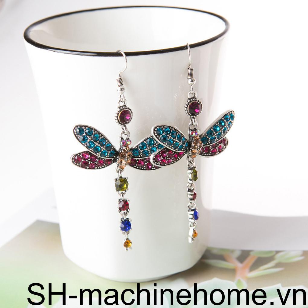 Khuyên Tai Hình Chuồn Chuồn Đính Đá Nhiều Màu Sắc