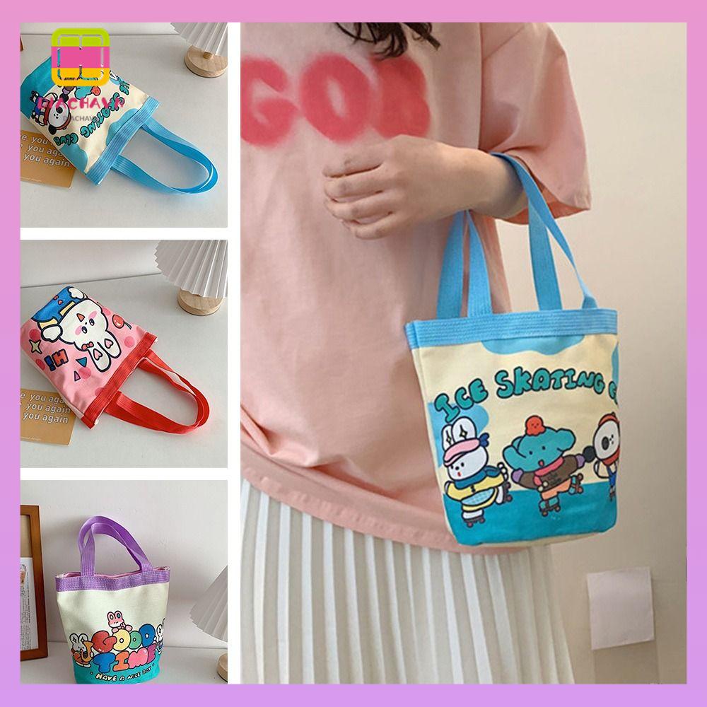 DIACHAVN Túi Vải Canvas Đựng Hộp Cơm Trưa In Hoạt Hình Graffiti Dễ Thương Cho Học Sinh