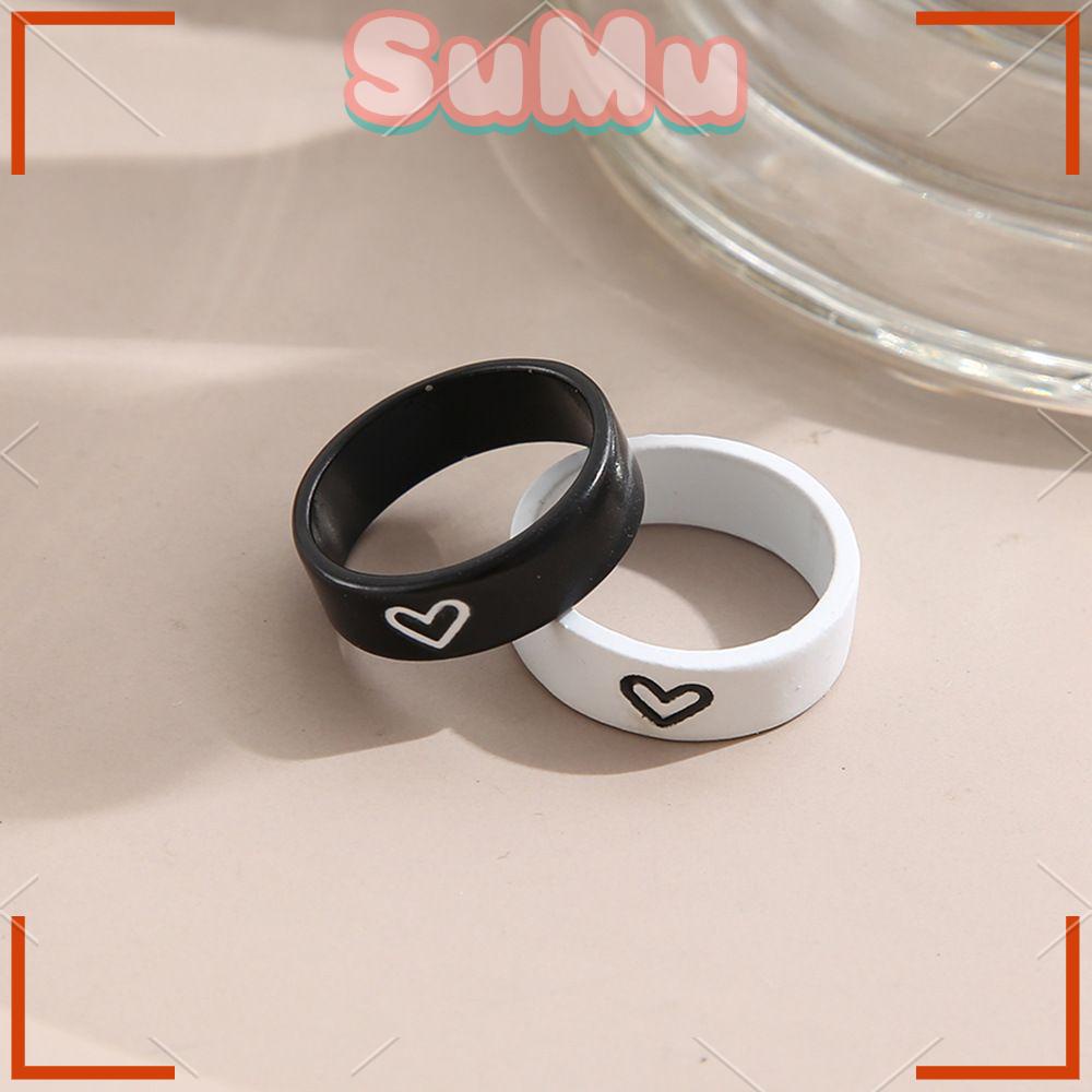 SUMU Nhẫn Cặp Màu Trắng Đen Lãng Mạn