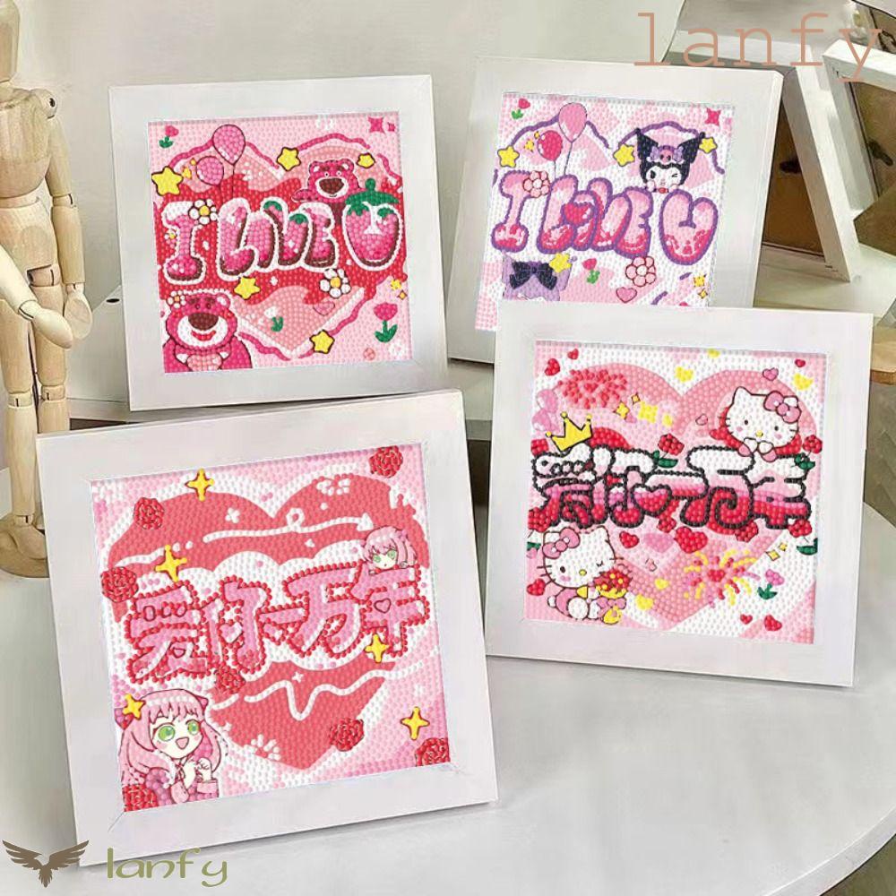 LANFY Bộ Tranh Đính Đá Họa Tiết Gấu / Mèo / Kuromi / Dâu Tây Dễ Thương Độc Đáo DIY Dùng Trang Trí