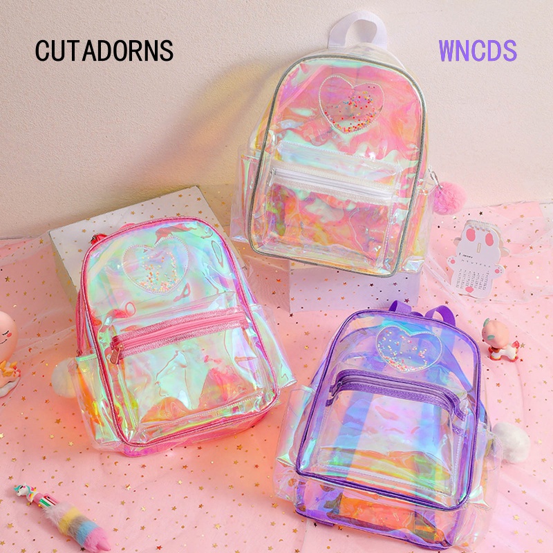 Balo Nhựa PVC Trong Suốt Họa Tiết Trái Tim Dễ Thương Cho Bé Gái