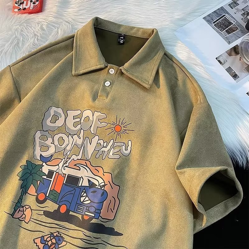 Bộ Áo Thun polo Tay Ngắn Phối Quần Short Da Lộn Thời Trang Đường Phố Mỹ Chất Lượng Cao Cho Nam