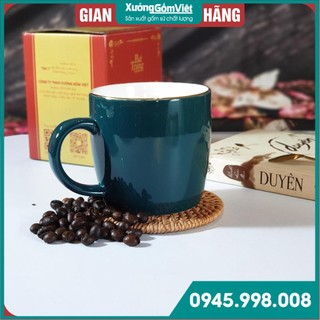 [mẫu mới nhất] Ly sứ bầu thấp men xanh cổ vịt viền kim - hàng gốm sứ cao cấp Bát Tràng- XƯỞNG GỐM VIỆT