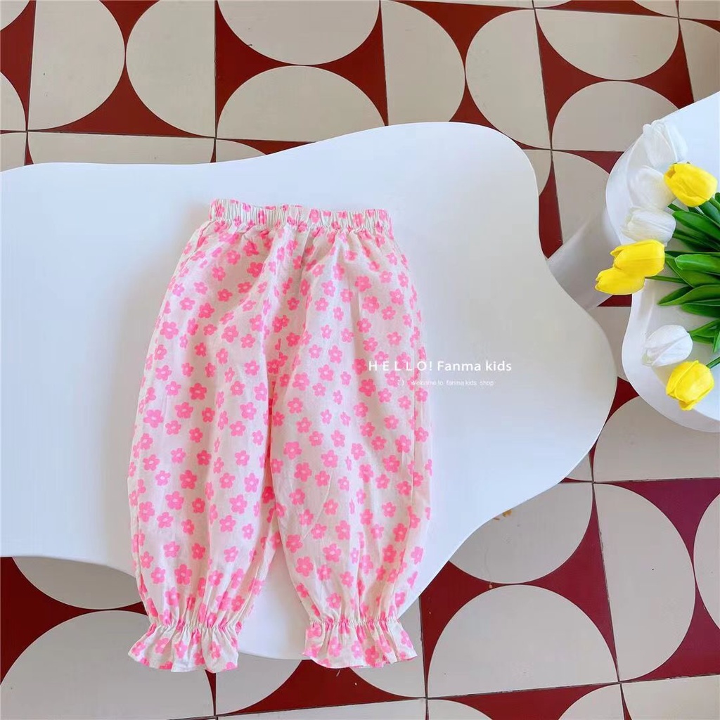 Quần Dài Lưng Cao Chống Nắng Chống Muỗi In Họa Tiết Hoa Thời Trang Mùa Hè Cho Bé Gái