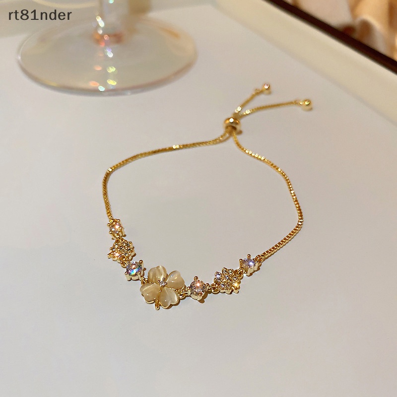 Vòng Tay Cỏ Ba Lá Đính Đá Opal Lấp Lánh Thời Trang Có Thể Điều Chỉnh Cho Nữ