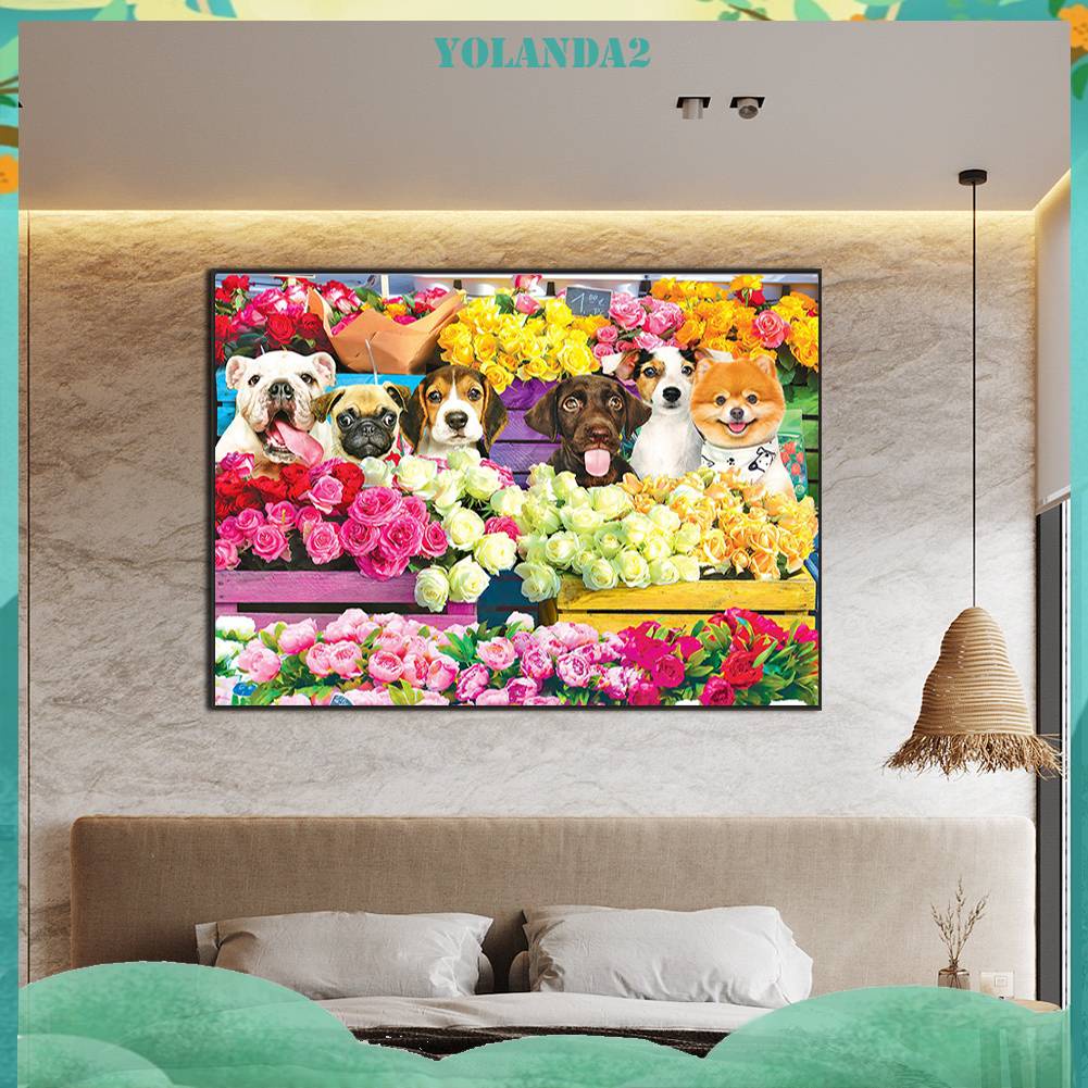 Tranh Đính Đá Kim Cương Toàn Bộ 5D DIY Hình Vẽ Chó Trang Trí Nhà Cửa