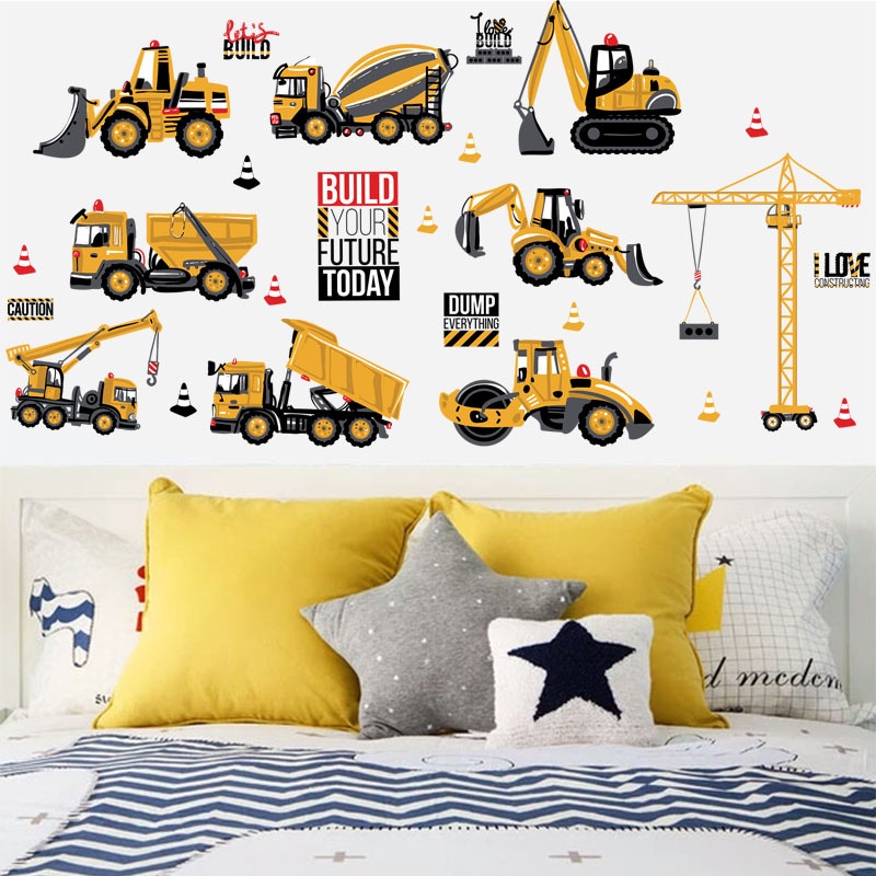 Sticker Dán Tường Hình Máy Xúc Hoạt Hình Có Thể Tháo Gỡ Được