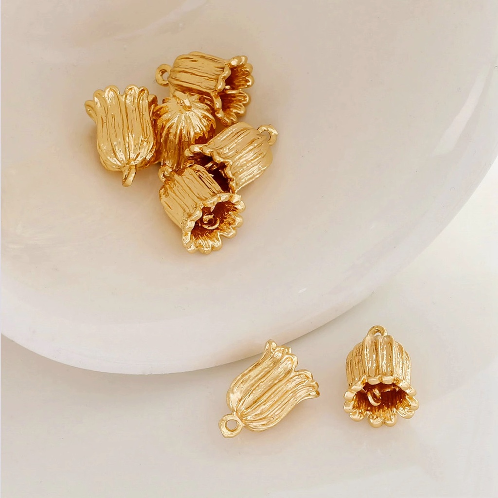 Hoa Tai Dạng Treo Hai Đầu Màu Vàng 14K Hình Hoa Lily Có Khóa Cài diy