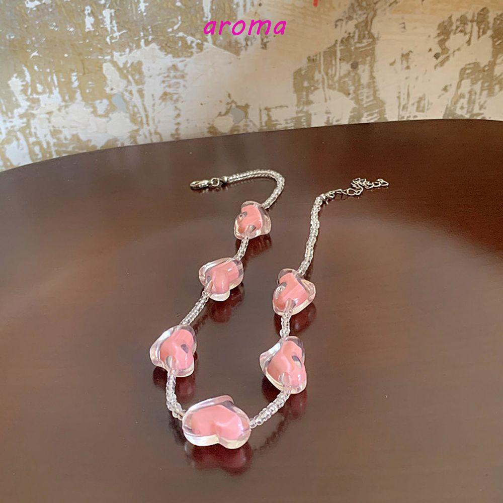 AROMA Vòng cổ Chuỗi Hạt Trong Suốt Thiết Kế Đơn Giản Ngọt Ngào Cho Nữ