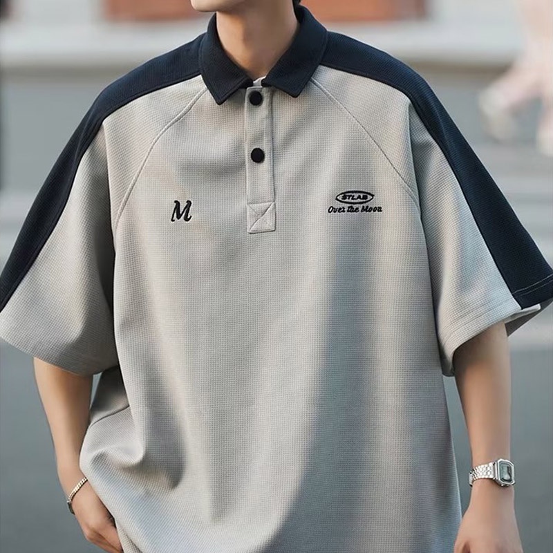 Áo polo Ngắn Tay Dáng Rộng Phối Màu Tương Phản Thời Trang Mùa Hè Cho Nam