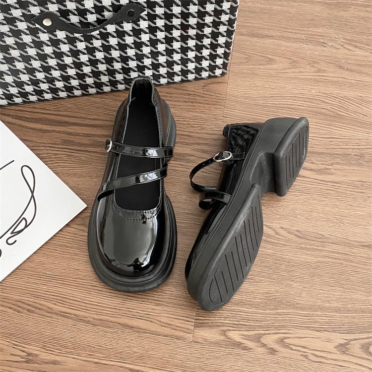 Giày Búp Bê Da PU Mũi Tròn Đế Bằng Kiểu Retro Pháp Thời Trang Mùa Hè Cho Nữ