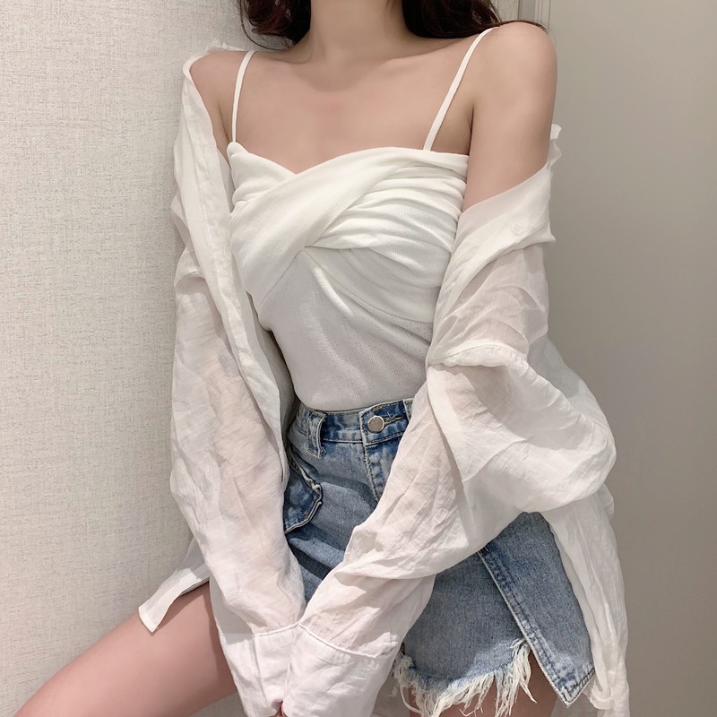 Áo Hai Dây Dệt Kim Mỏng Ôm Dáng Phong Cách retro Mùa Hè Mới Cho Nữ