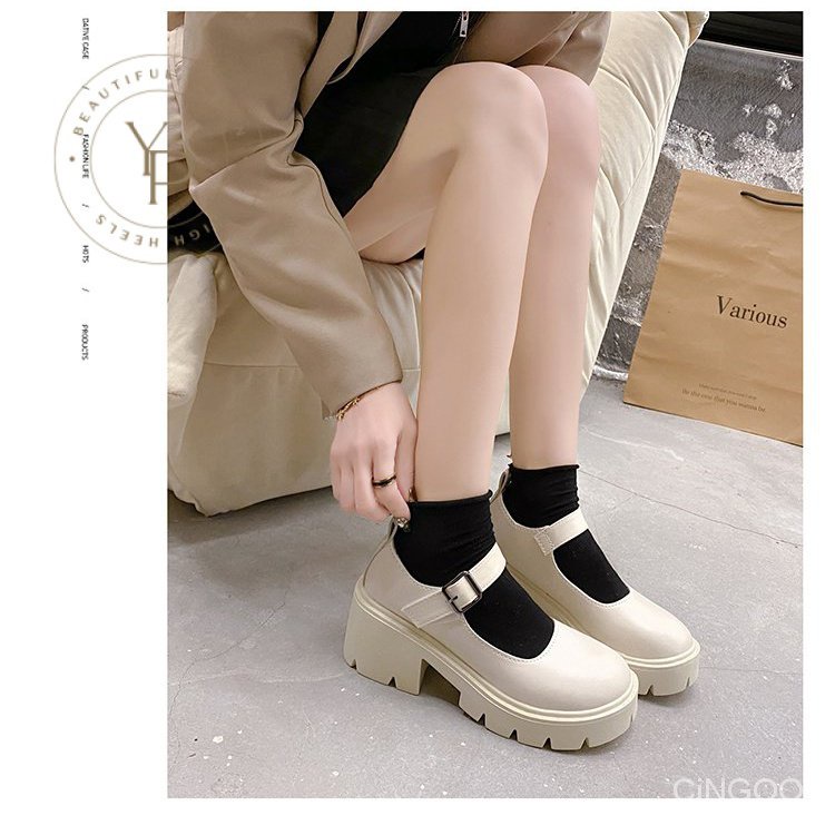 Giày Búp Bê Da PU Gót Thấp Mũi Vuông Sâu 3cm Thời Trang