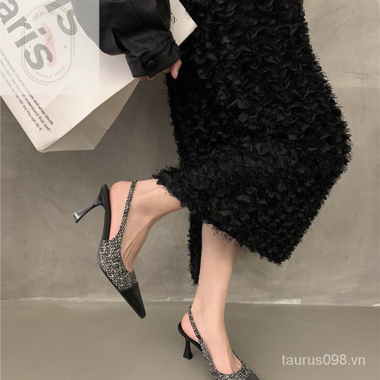 Giày Cao Gót Sandal Da PU Mũi Nhọn Thời Trang Sang Trọng 3-5cm