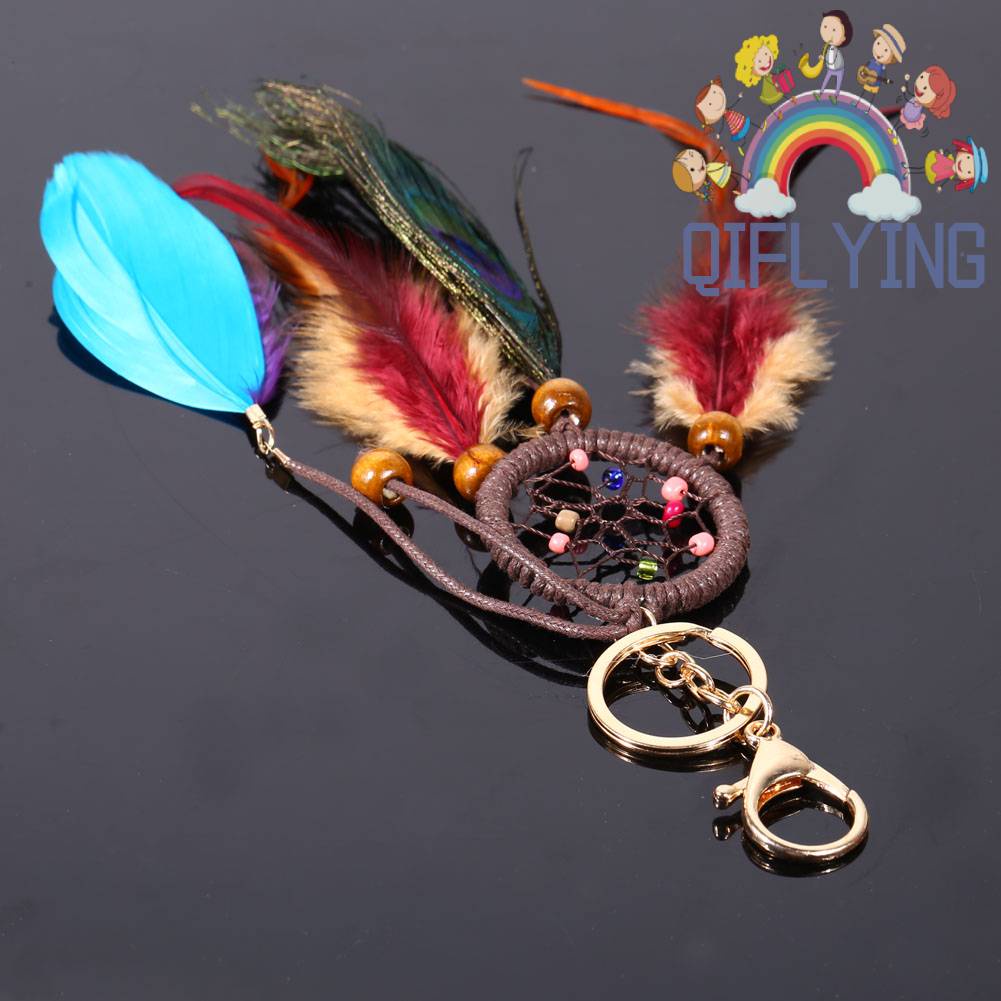 Móc Khóa Dreamcatcher Phối Lông Công Thời Trang Phong Cách