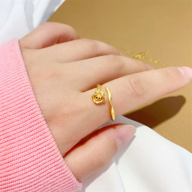 Nhẫn Mạ Vàng 24K Hình Hoa Hồng Không Phai Màu Phong Cách Hàn Quốc