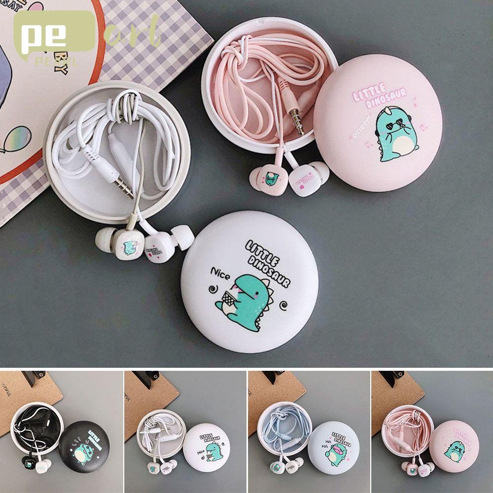 PEARLVN Tai Nghe Có Dây Hình Khủng Long Hoạt Hình Giắc Cắm 3.5mm Kèm Hộp Đựng Dành Cho Điện Thoại