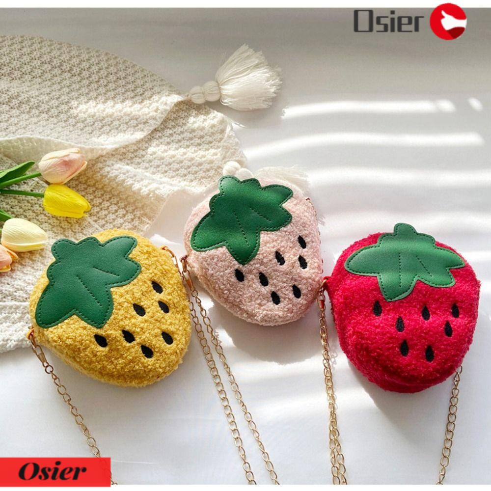 OSIER1 Túi Đeo Chéo Vai Bằng Lông Cừu Giả Hình Trái Dâu Tây Dành Cho Nữ