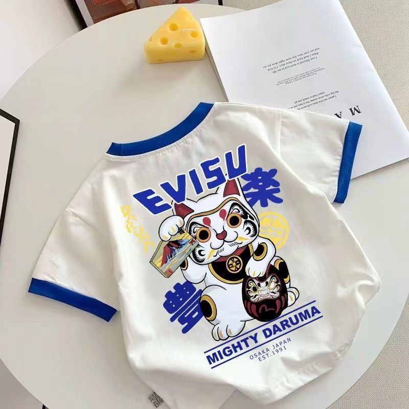 Áo Thun Cotton Ngắn Tay In Hoạt Hình Màu Tương Phản Thời Trang Mùa Hè 2023 Cho Bé