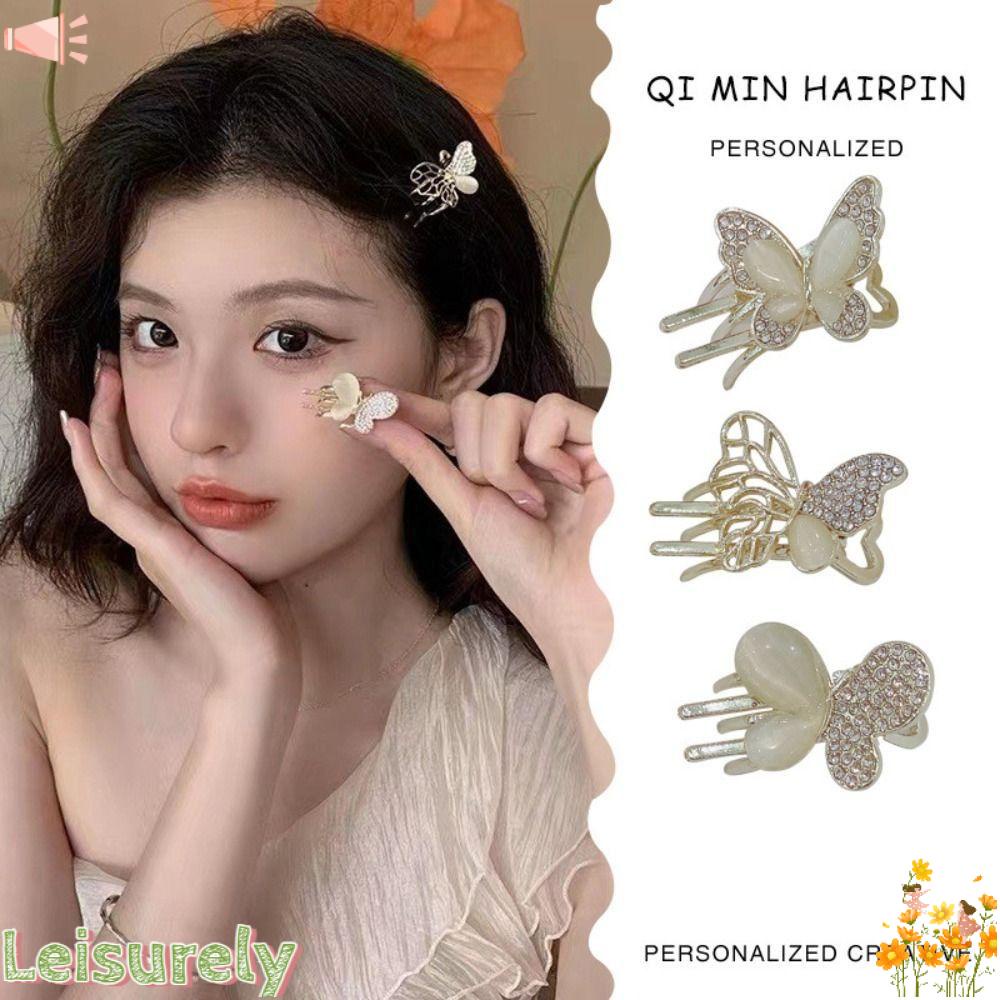 LEILY Kẹp Tóc Mái Bằng Kim Loại Hình Bướm / Hoa Thanh Lịch Cho Nữ