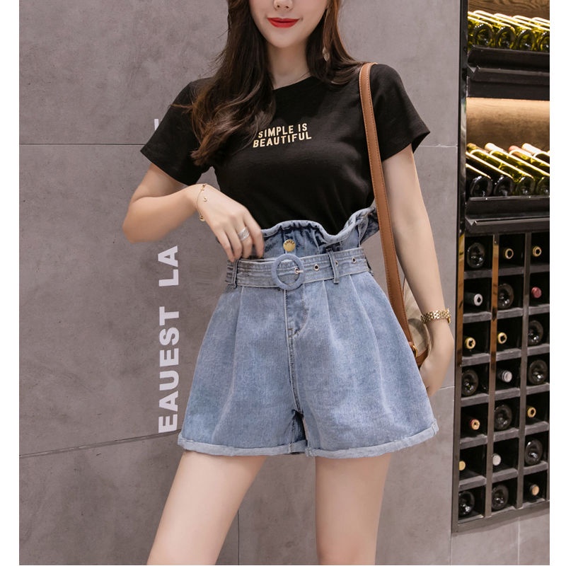 Quần Short Denim Lưng Cao Ống Rộng Phong Cách Hàn Quốc Thời Trang Mùa Hè Mới 2023