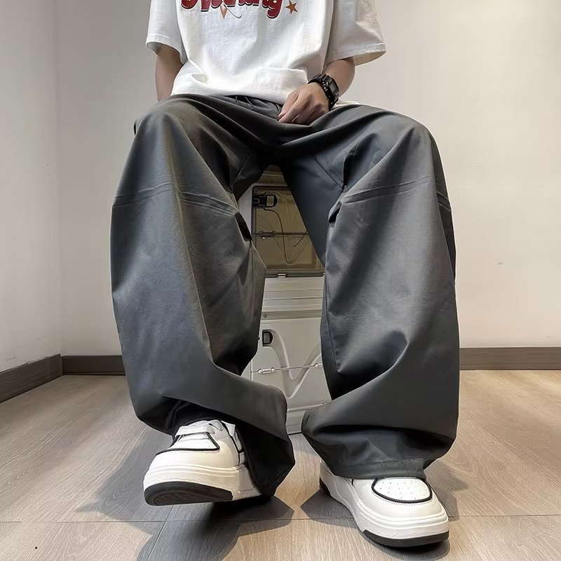 Quần Dù Dài Dáng Rộng Vải Lụa Mát Mỏng Khô Thoáng Nhanh Phong Cách Retro Mỹ Thời Trang Mùa Hè Cho Nam